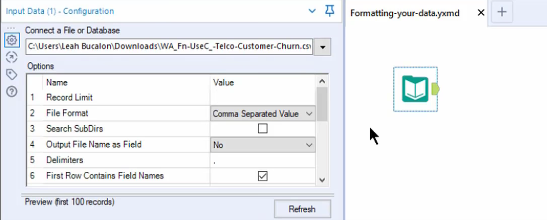 Example Alteryx workflow for analytics