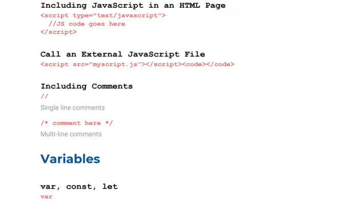Javascript cheatsheet (websitesetup)
